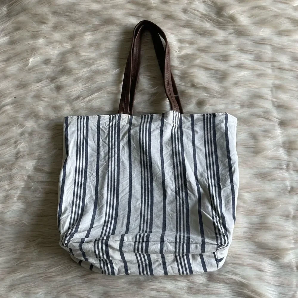 Three Cords x Marine Layer Reversible Tote in White/Blue Stripe